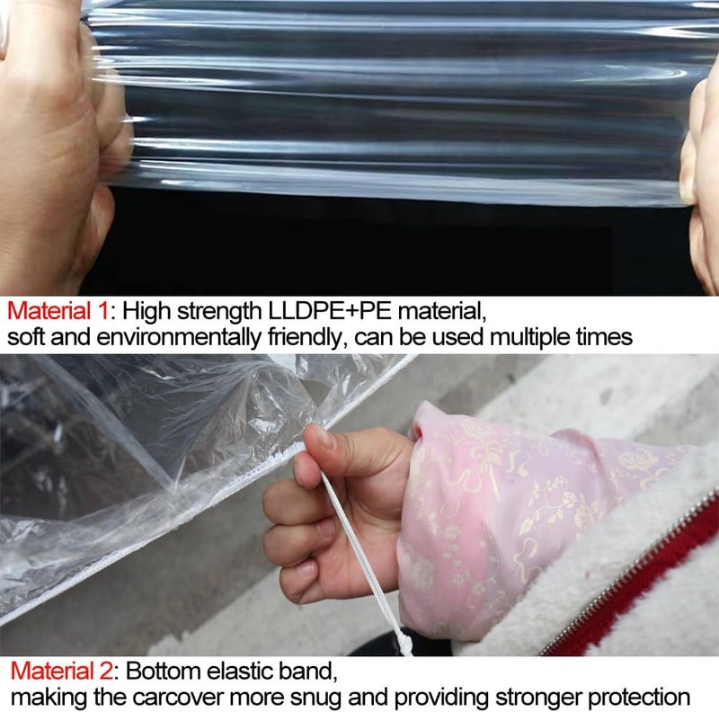 Bocarmo 4 Packs Disposable Car Cover Clear Plastic Car Cover Universal Rain Dust Garage Cover with Elastic Band Medium (12.4 FT x 21.6 FT) - Image 4